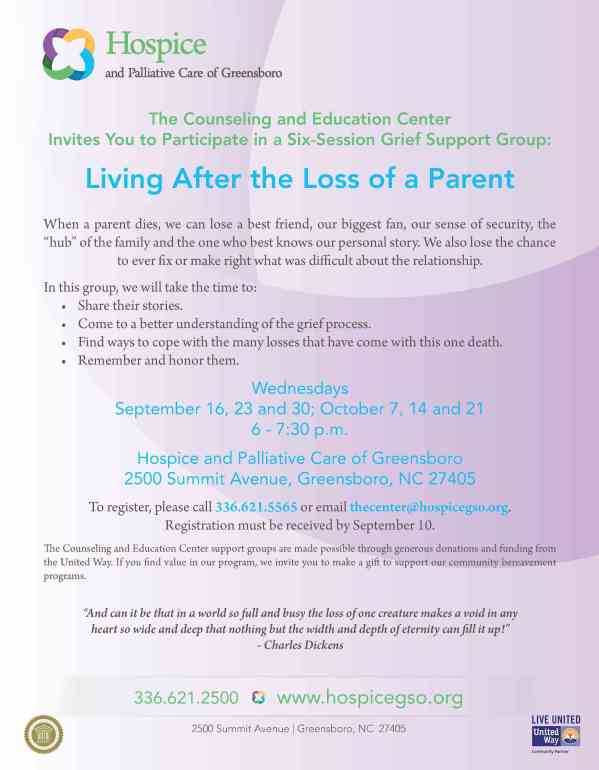 Living After the Loss of a Parent Flyer 8-20151